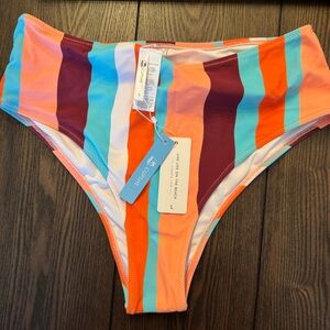 Cupshe Striped Bikini Bottoms in Coral, Aqua & Burgundy